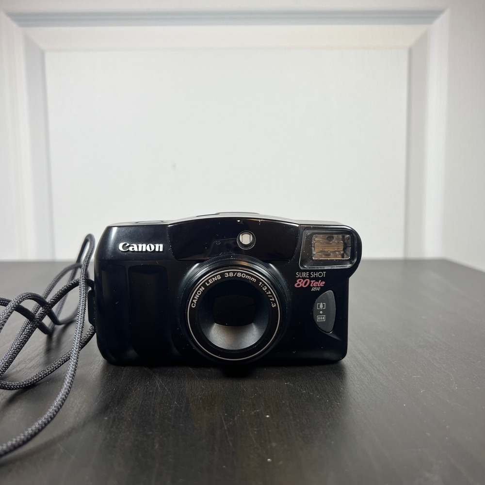 Canon Sure Shot 80 Tele Film Camera Black Vintage 35mm Point & Shoot Untested‎